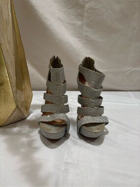 Celeste Silver Crystal Wrap Strappy Heels